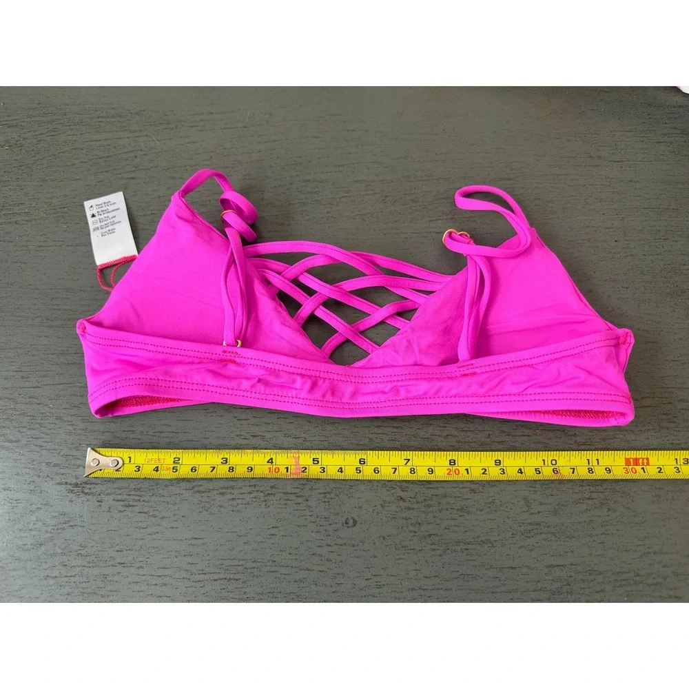 L*Space Hot Pink Lattice Strappy Front Bikini Top XS NWOT
